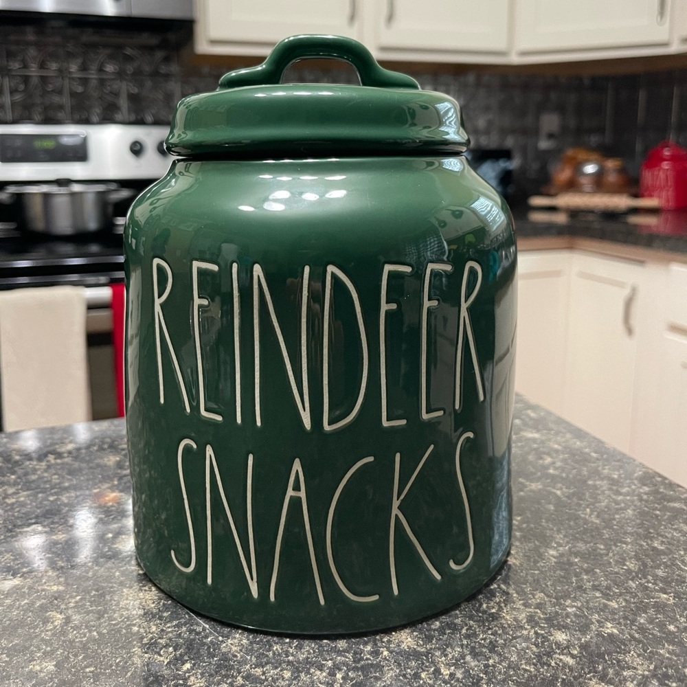 Reindeer Snacks Rae Dunn Green Canister
